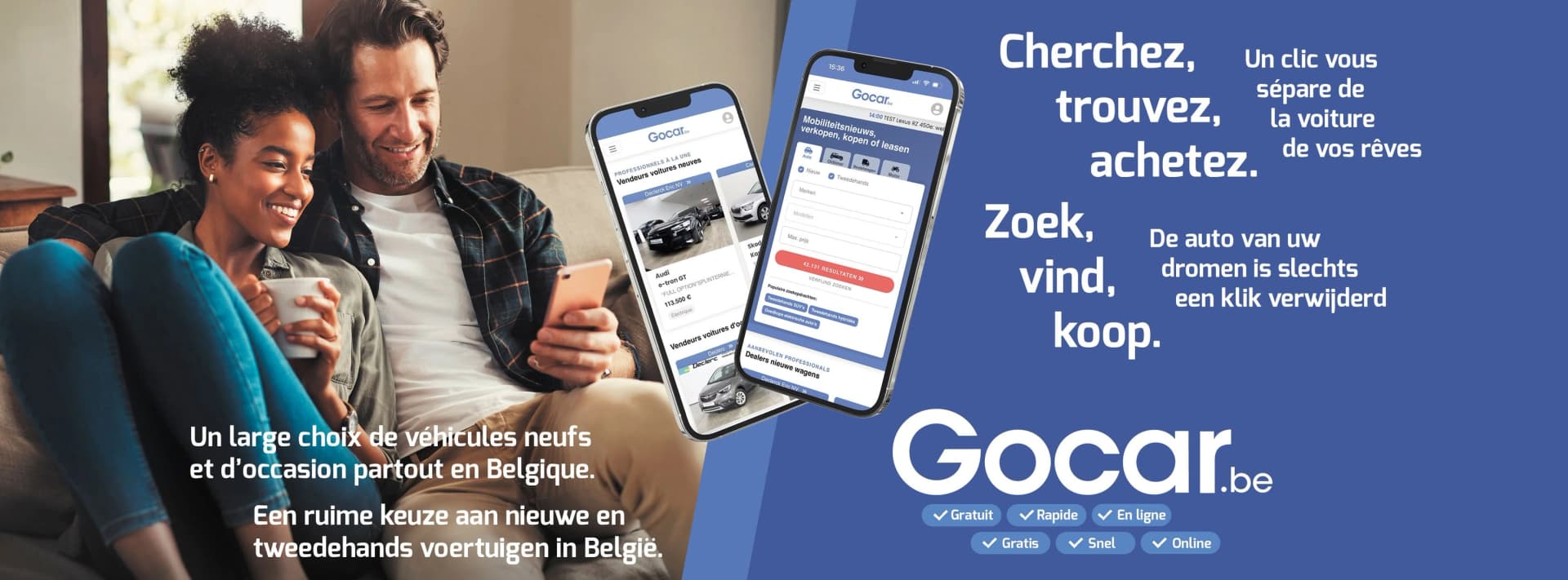 Gocar.be is a trusted Belgian automotive platform that brings private buyers, professional sellers and dealers closer together.