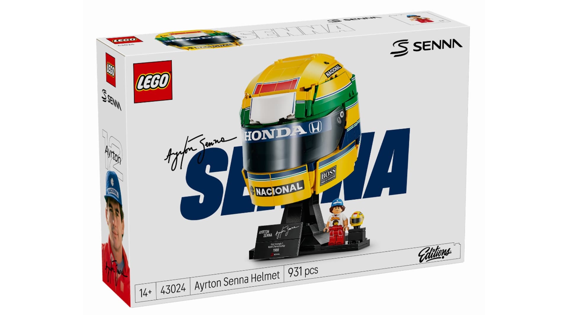 LEGO built a 931-piece Ayrton Senna helmet, and it's the collection's first retired driver