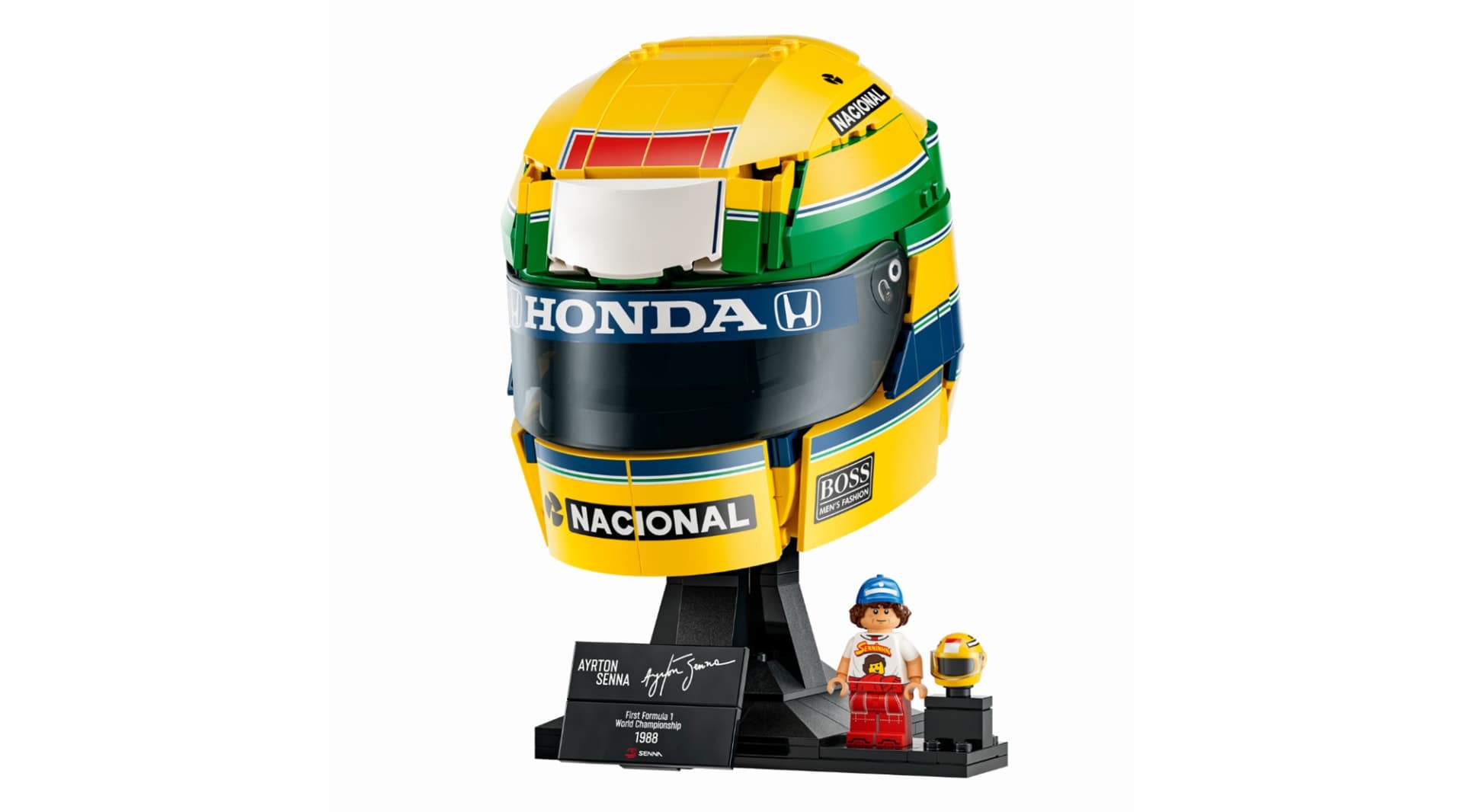 LEGO built a 931-piece Ayrton Senna helmet, and it's the collection's first retired driver