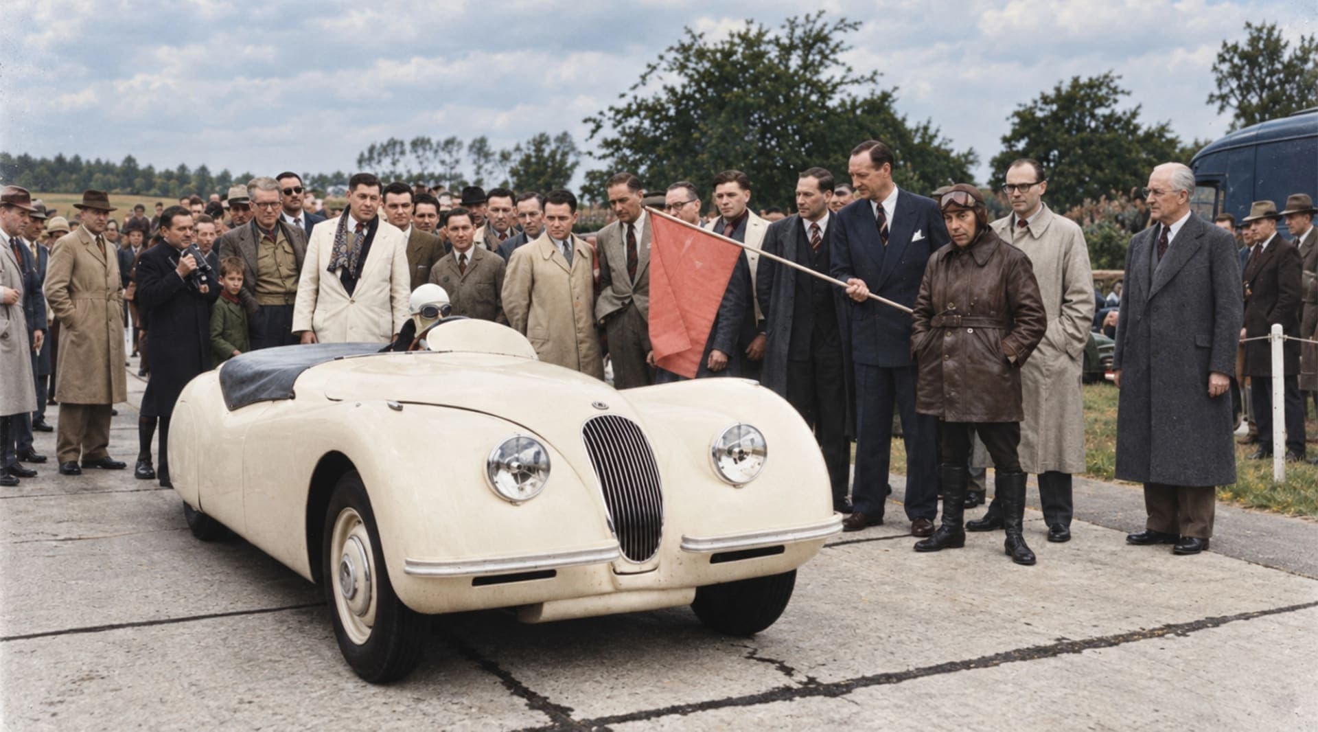 Jaguar XK120 proved its name on a motorway near Bruges in 1949