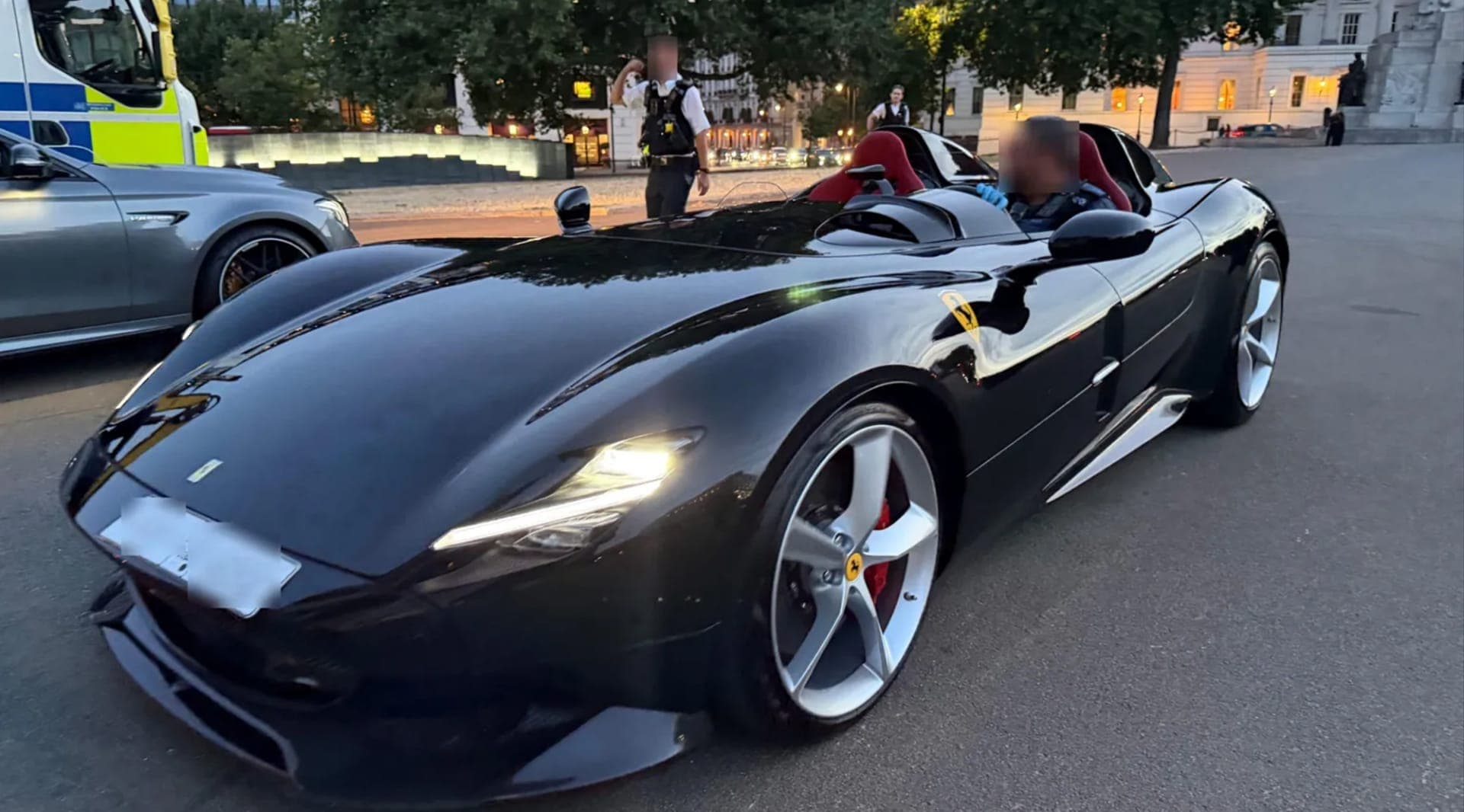 Police seized a £3.7 million Ferrari in London, and an officer drove it away in sunglasses